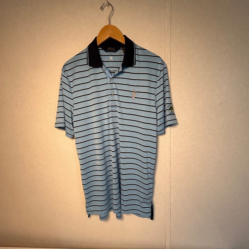 sskcvoluntr‎ short sleeve polo golf shirt blue stripes size medium u.s.open